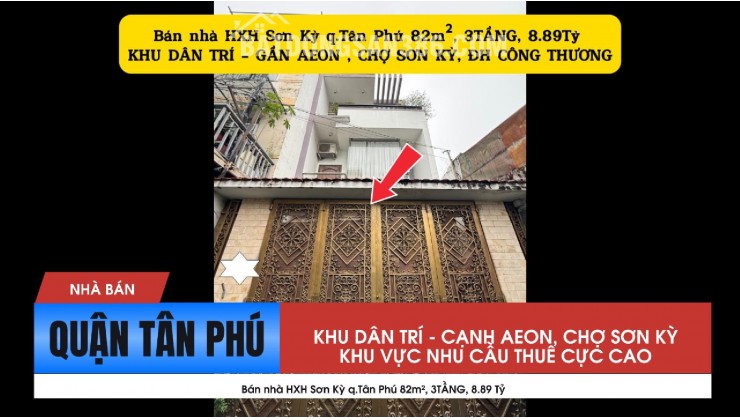 Bán nhà HXH Sơn Kỳ q.Tân Phú 82m², 3TẦNG, 8.89 Tỷ - GẦN AEON